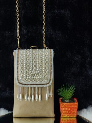 BEIGE MOTI LEHER PHONE SLING