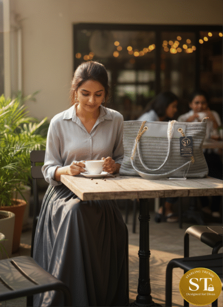 TEXTURED CHAIN TOTE (GREY)