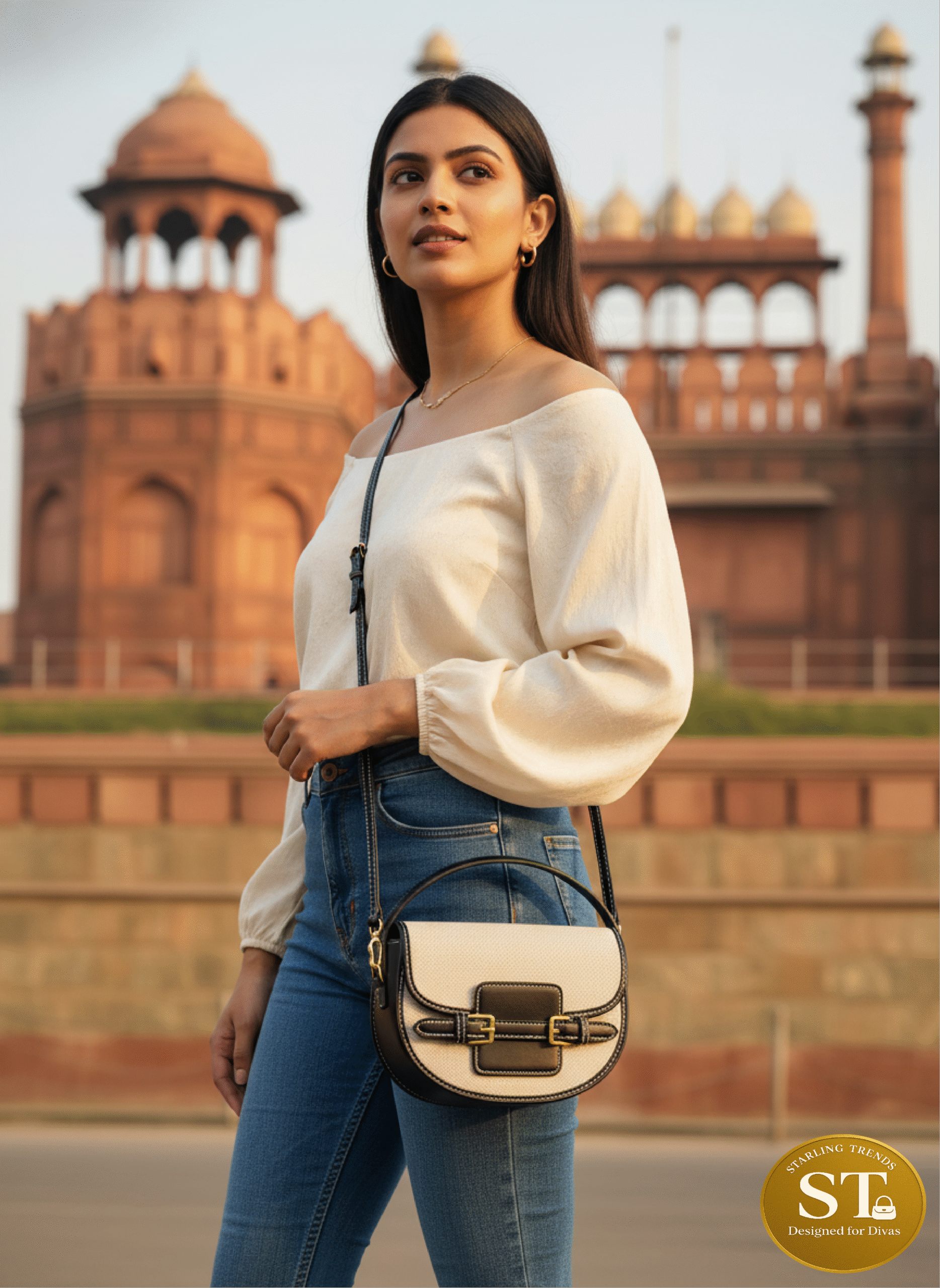 GRACE SLING BAG (BLACK & CREME) - Image 3