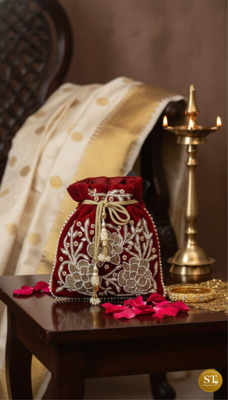 RIWAZ RESHAM (MEHROON) POTLI