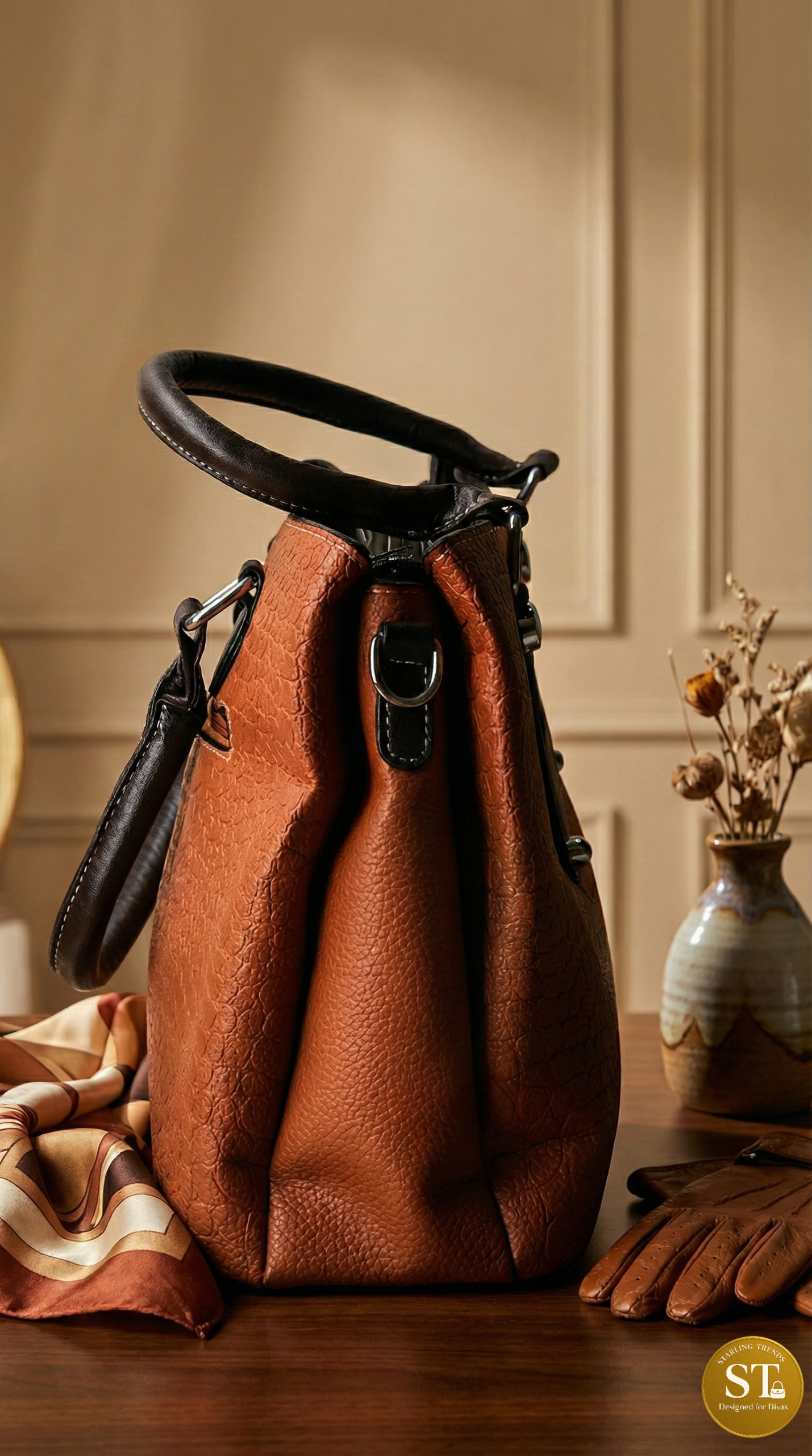 VEGAN LEATHER LOOK PRINT (TAN) - Image 5