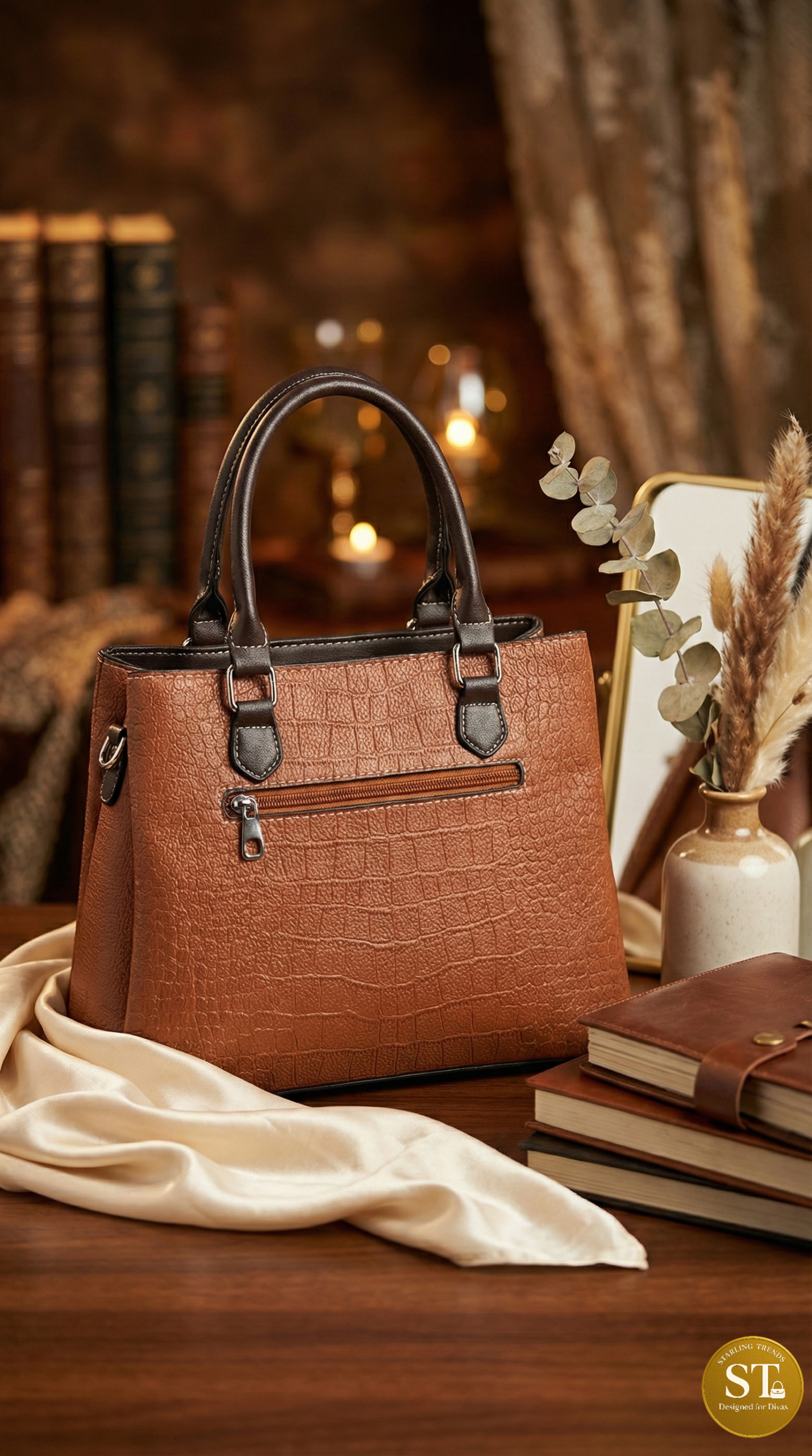 VEGAN LEATHER LOOK PRINT (TAN) - Image 3