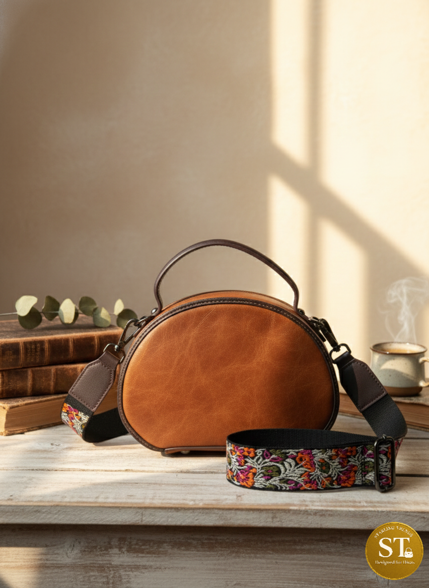 OVAL FLOWER EMBROIDERY (BROWN) - Image 2