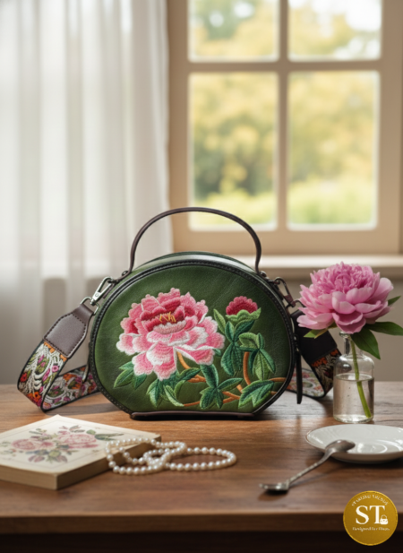 OVAL FLOWER EMBROIDERY (GREEN)