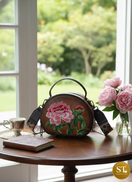 OVAL FLOWER EMBROIDERY (BROWN)