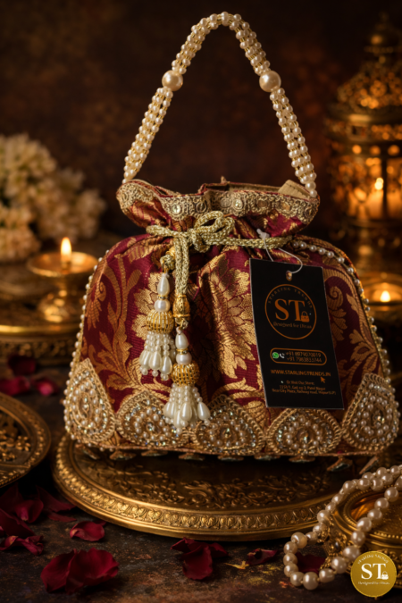 BROCKET MIRROR POTLI (MAROON)