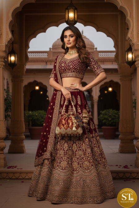 BROCKET MIRROR POTLI (MAROON)