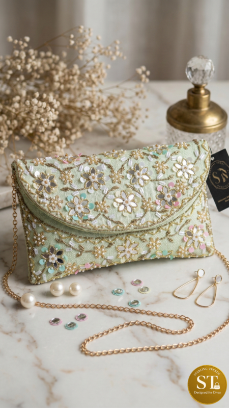 GREEN ENVELOPE CLUTCH