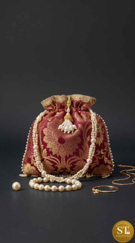 BROCKET MIRROR POTLI (MAROON)