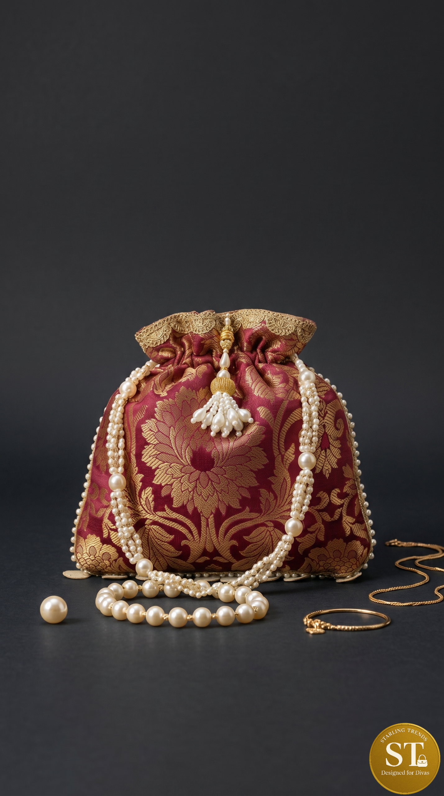 BROCKET MIRROR POTLI (MAROON) - Image 2