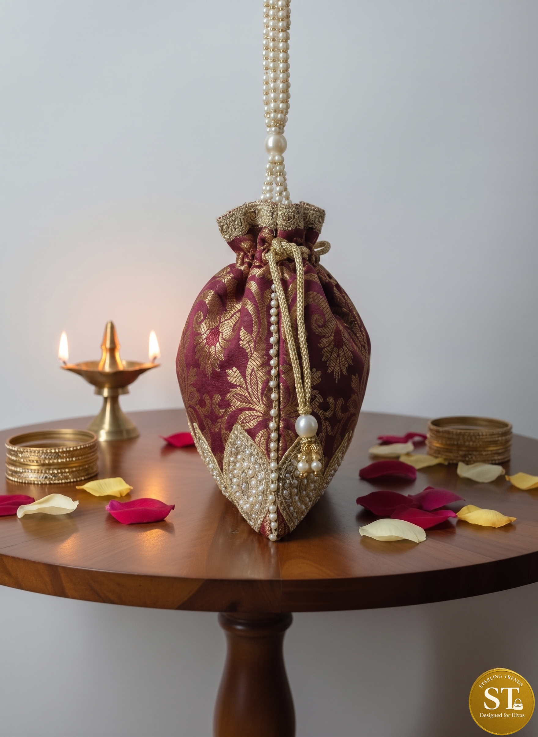 BROCKET MIRROR POTLI (MAROON) - Image 4