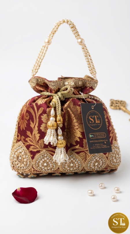 BROCKET MIRROR POTLI (MAROON)