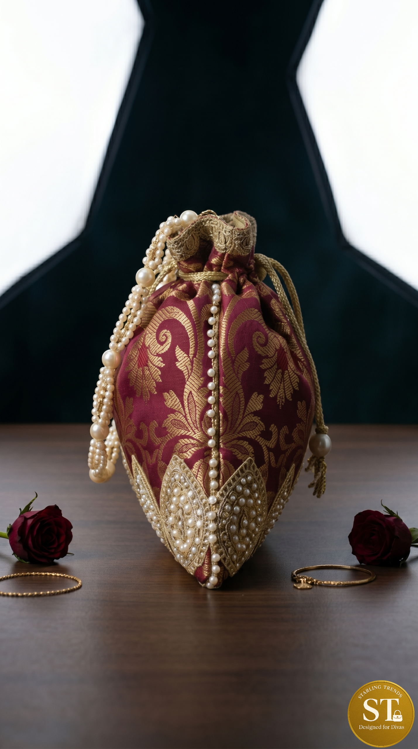 BROCKET MIRROR POTLI (MAROON) - Image 3