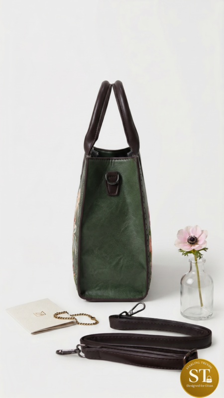 FLOWER EMBROIDERY HANDBAG GREEN