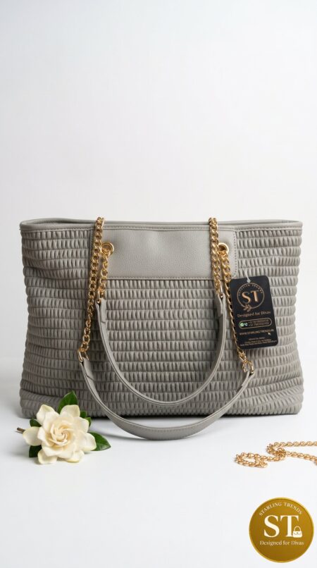TEXTURED CHAIN TOTE (GREY)
