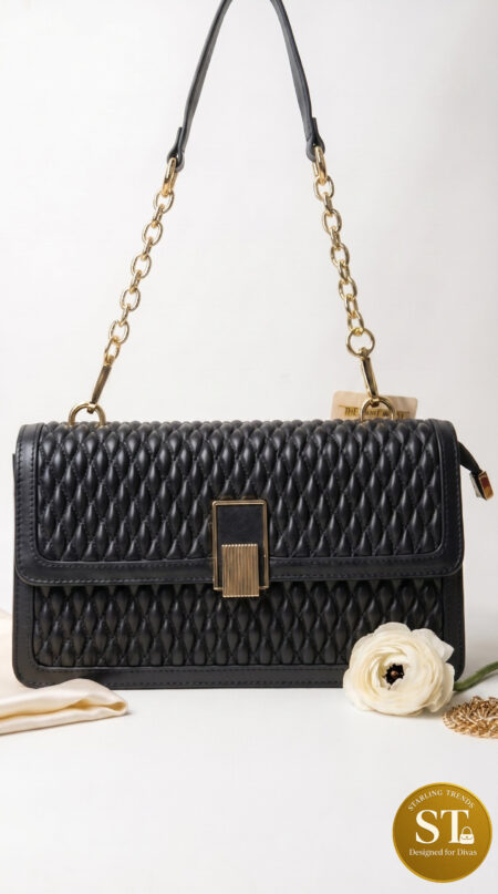 QUILTED LUXE CHAIN Sling Bag (BLACK)