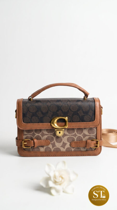 COACH INSPIRED SIGNATURE SLING BAG (BROWN)