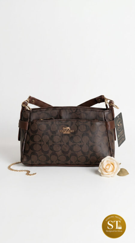 COACH INSPIRED MULTI POCKET SLING BAG (BROWN)