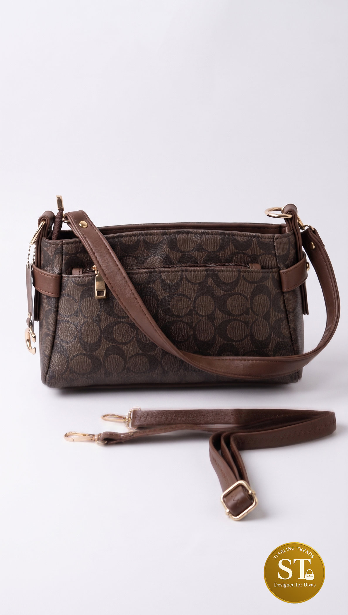 COACH INSPIRED MULTI POCKET SLING BAG (BROWN) - Image 3
