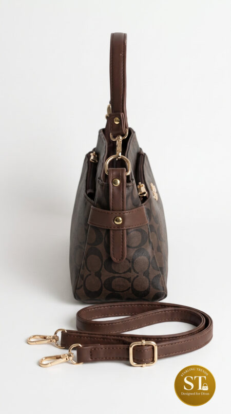COACH INSPIRED MULTI POCKET SLING BAG (BROWN)