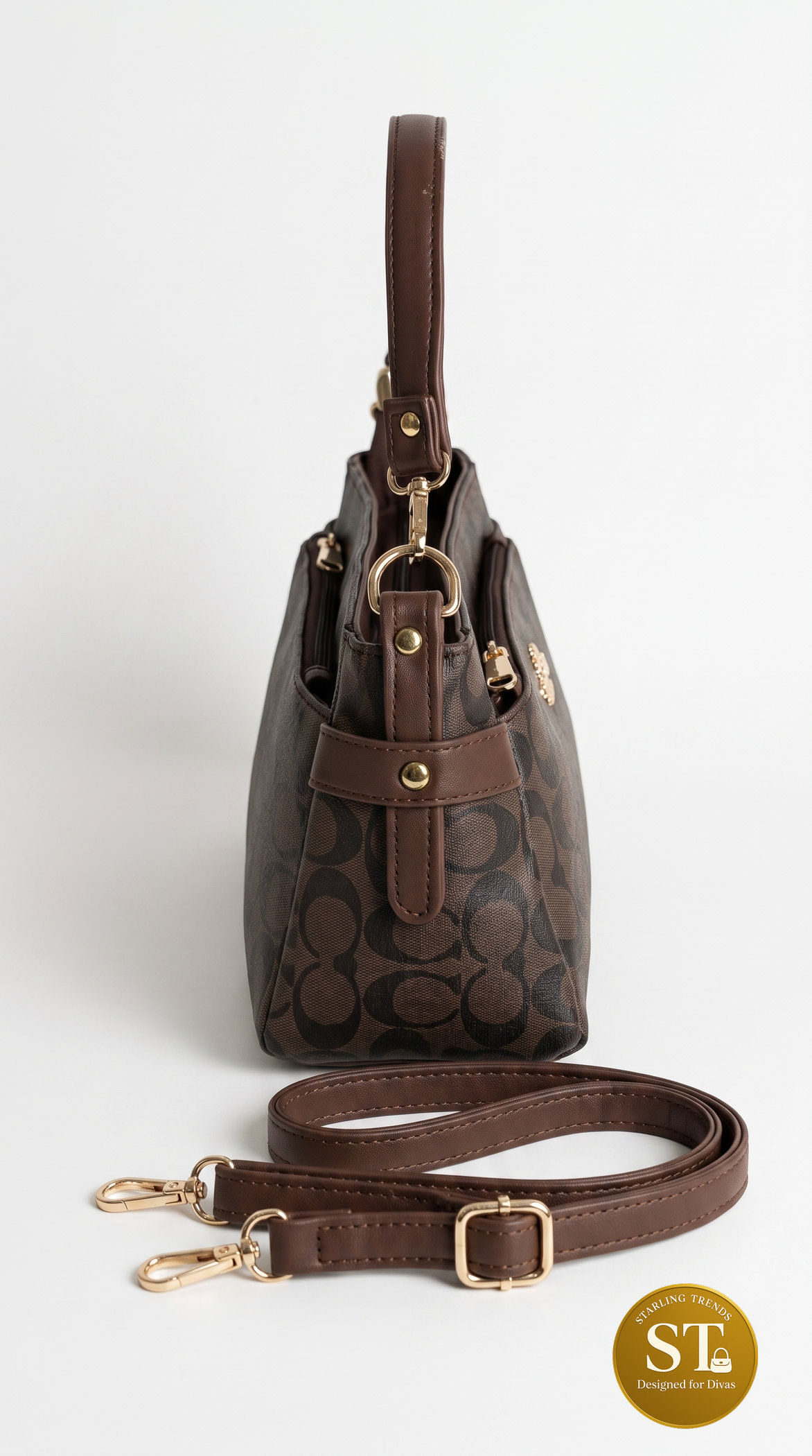COACH INSPIRED MULTI POCKET SLING BAG (BROWN) - Image 2