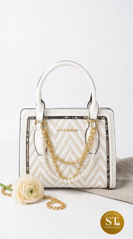 IVORY ZIG ZAG PEARL LUXE HANDBAG