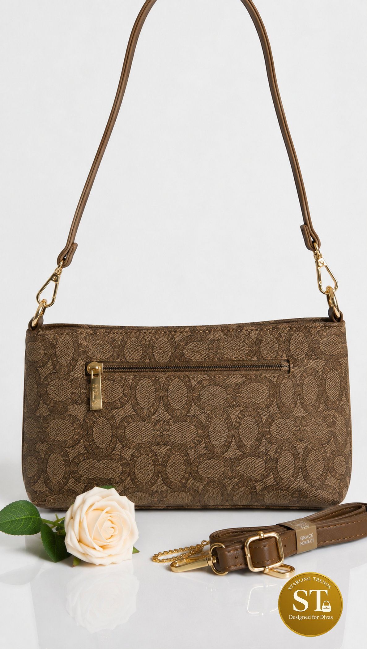 CHIC CANVAS (3 ZIPPER) (BROWN) - Image 3