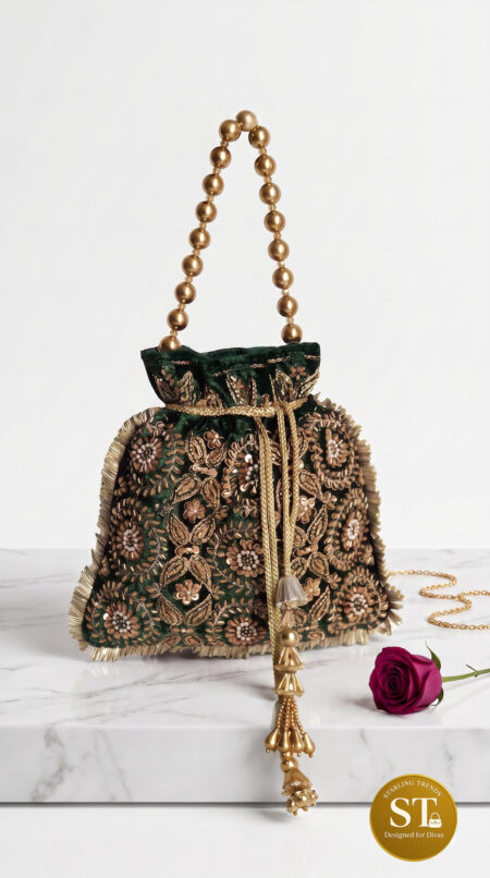 Rani Zari KATDANA POTLI (Bottle green)