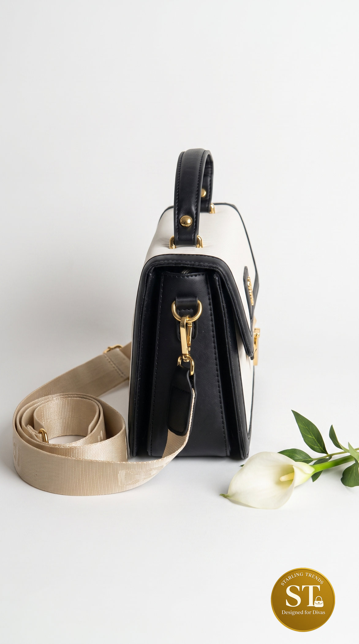 allen solly inspired caramel crest sling bag (black) - Image 2