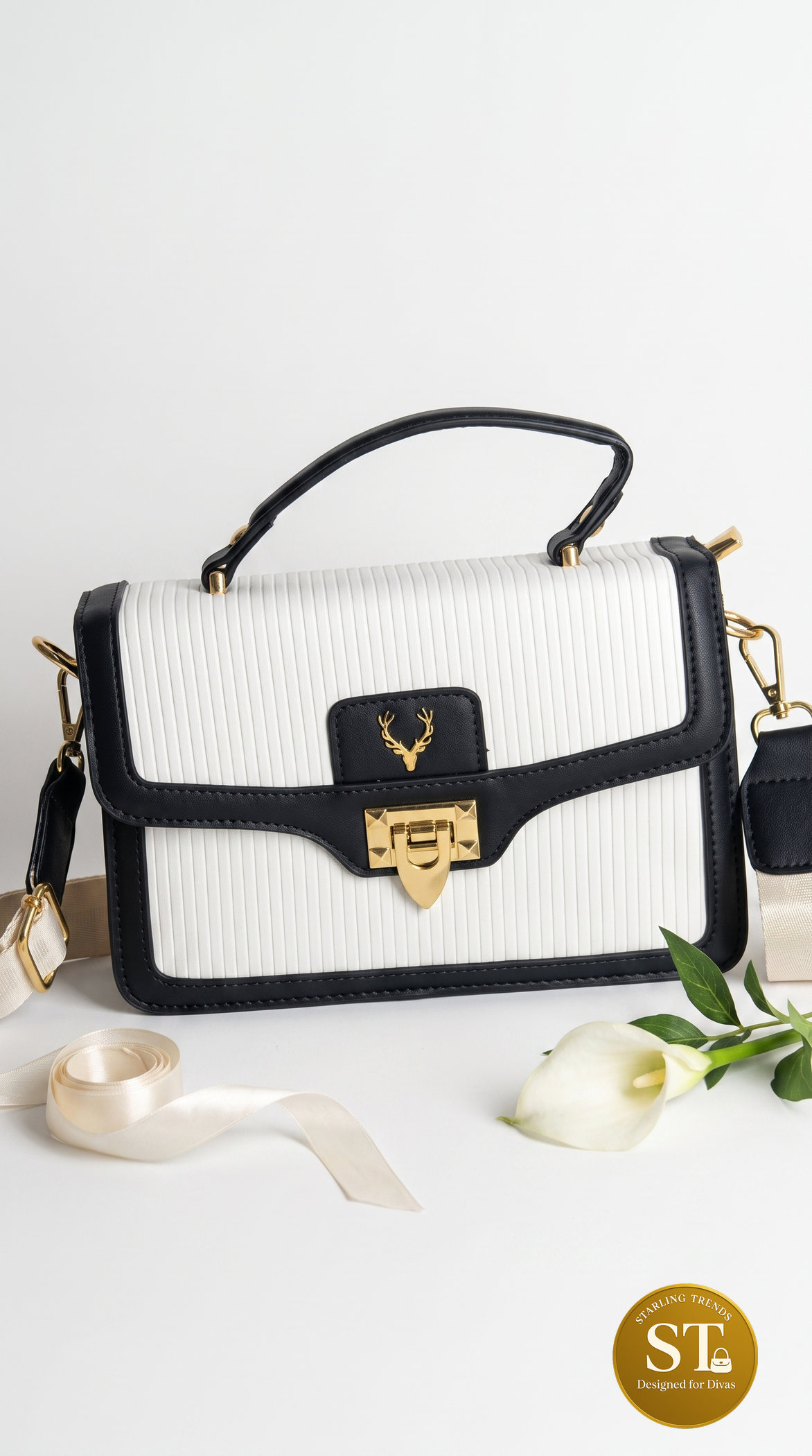 allen solly inspired caramel crest sling bag (black)
